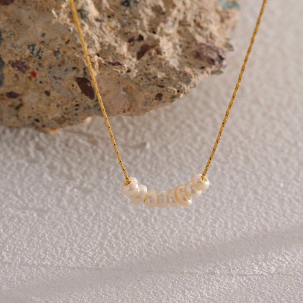 Delicate Seed Pearl Beaded Gold Necklace - Picture 6 of 13